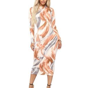 Fashion Nova Work Of Art Midi Dress | nude | size M
